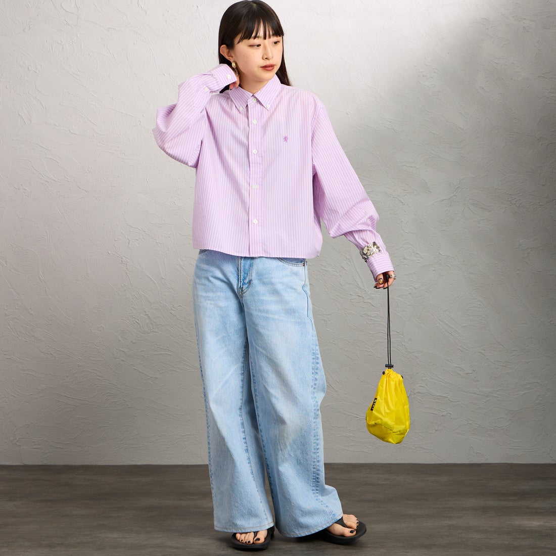 Gymphlex [ジムフレックス] ショートボタンダウンシャツ [GY-B0203TRR] PPL/YEL ST &&モデル身長：150cm 着用サイズ：12&&