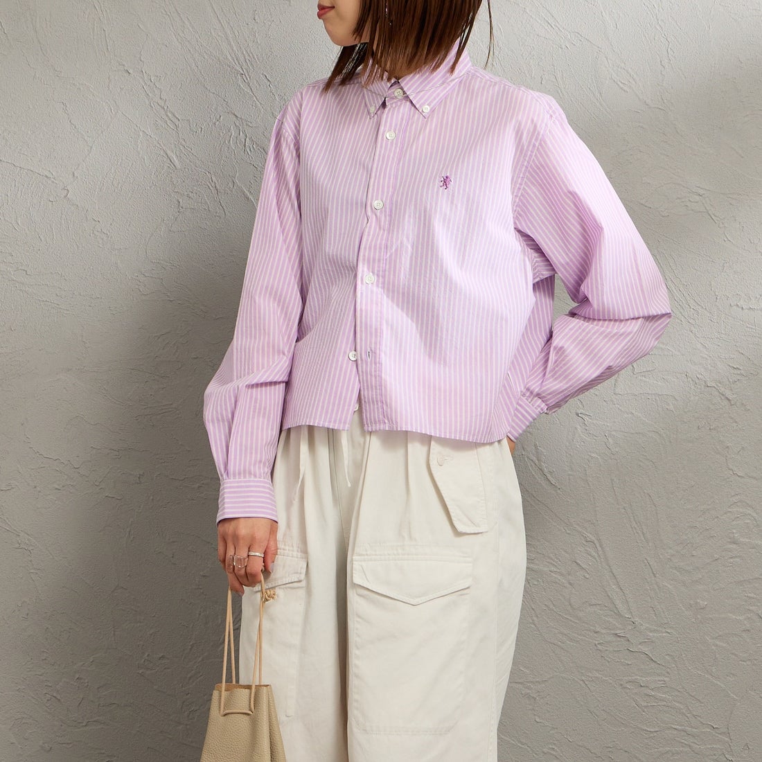 Gymphlex [ジムフレックス] ショートボタンダウンシャツ [GY-B0203TRR] PPL/YEL ST &&モデル身長：159cm 着用サイズ：12&&