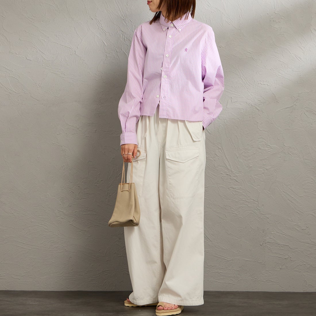 Gymphlex [ジムフレックス] ショートボタンダウンシャツ [GY-B0203TRR] PPL/YEL ST &&モデル身長：159cm 着用サイズ：12&&