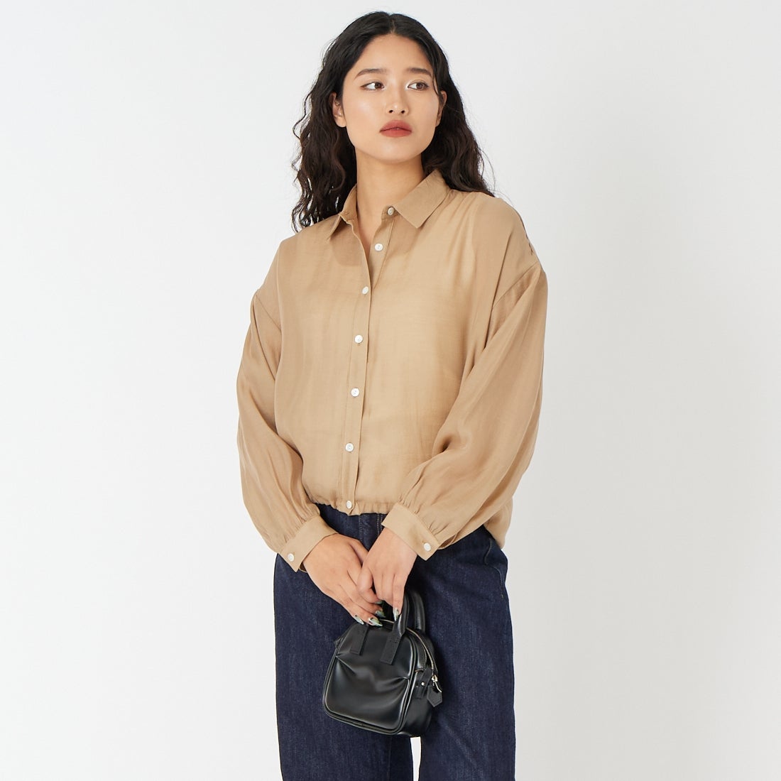 Jf Ready Made [ジェイエフレディメイド] ドロストシアーシャツ [3211304] 710 ﾍﾞｰｼﾞｭ &&モデル身長：162cm 着用サイズ：F&&