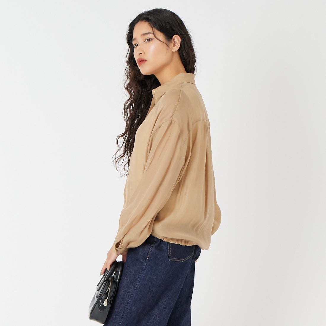 Jf Ready Made [ジェイエフレディメイド] ドロストシアーシャツ [3211304] 710 ﾍﾞｰｼﾞｭ &&モデル身長：162cm 着用サイズ：F&&