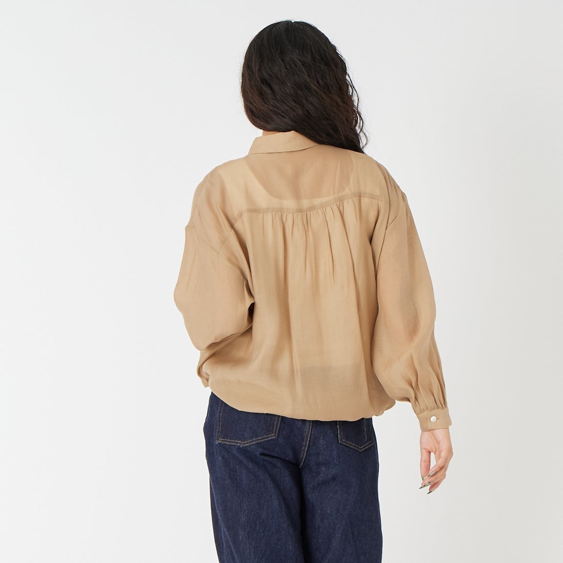 Jf Ready Made [ジェイエフレディメイド] ドロストシアーシャツ [3211304] 710 ﾍﾞｰｼﾞｭ &&モデル身長：162cm 着用サイズ：F&&