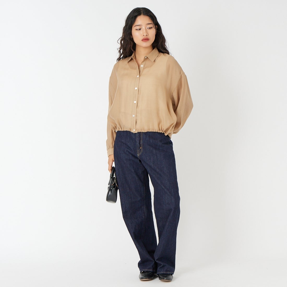 Jf Ready Made [ジェイエフレディメイド] ドロストシアーシャツ [3211304] 710 ﾍﾞｰｼﾞｭ &&モデル身長：162cm 着用サイズ：F&&