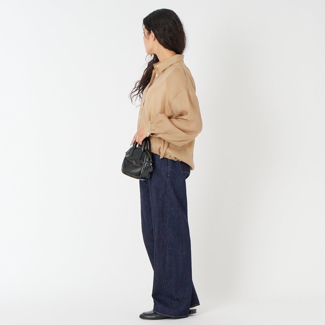 Jf Ready Made [ジェイエフレディメイド] ドロストシアーシャツ [3211304] 710 ﾍﾞｰｼﾞｭ &&モデル身長：162cm 着用サイズ：F&&