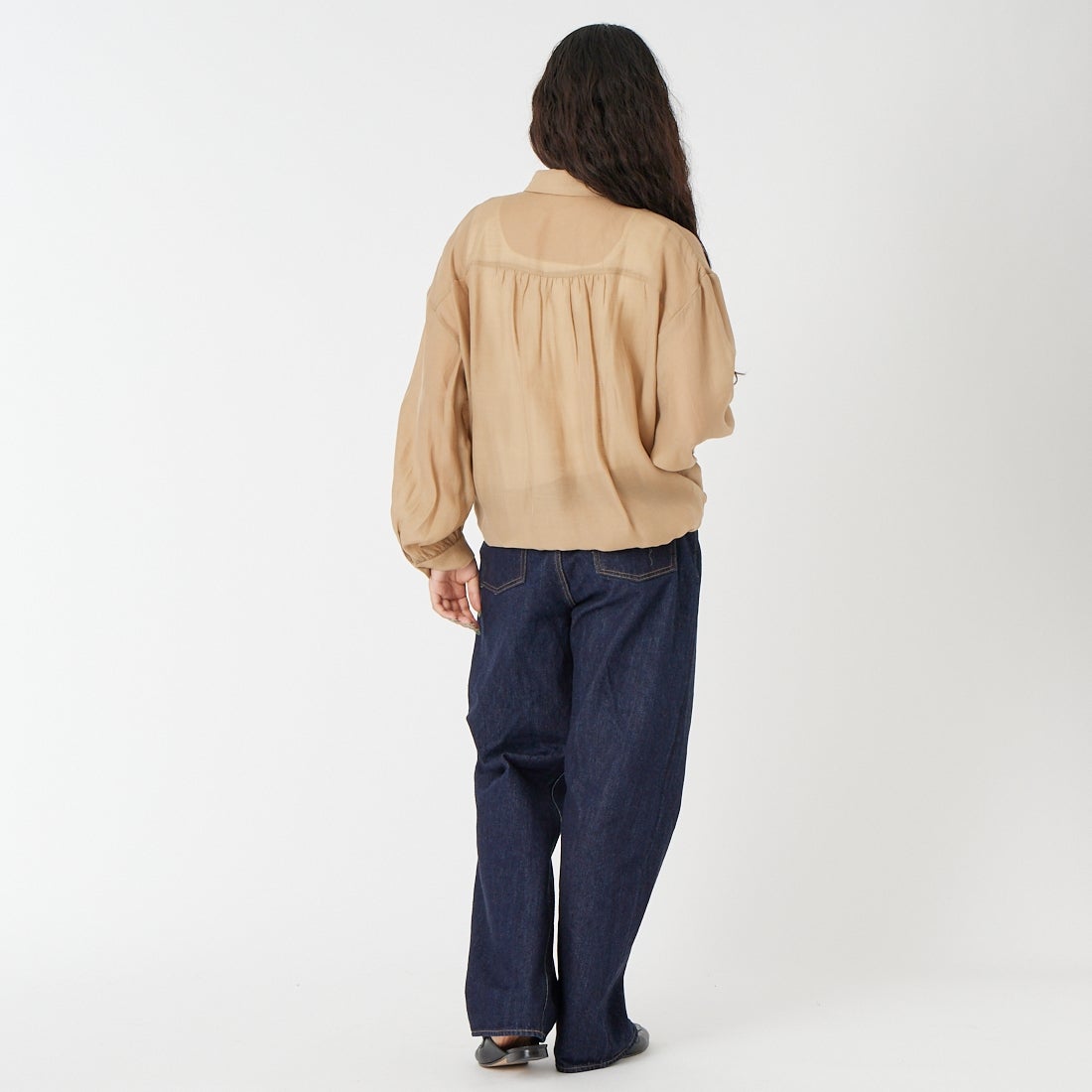 Jf Ready Made [ジェイエフレディメイド] ドロストシアーシャツ [3211304] 710 ﾍﾞｰｼﾞｭ &&モデル身長：162cm 着用サイズ：F&&
