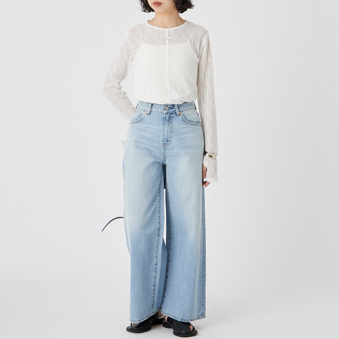 &g'aime [アンジェム] レースカットトップス [988-68100] ﾎﾜｲﾄ &&モデル身長：162cm 着用サイズ：F&&