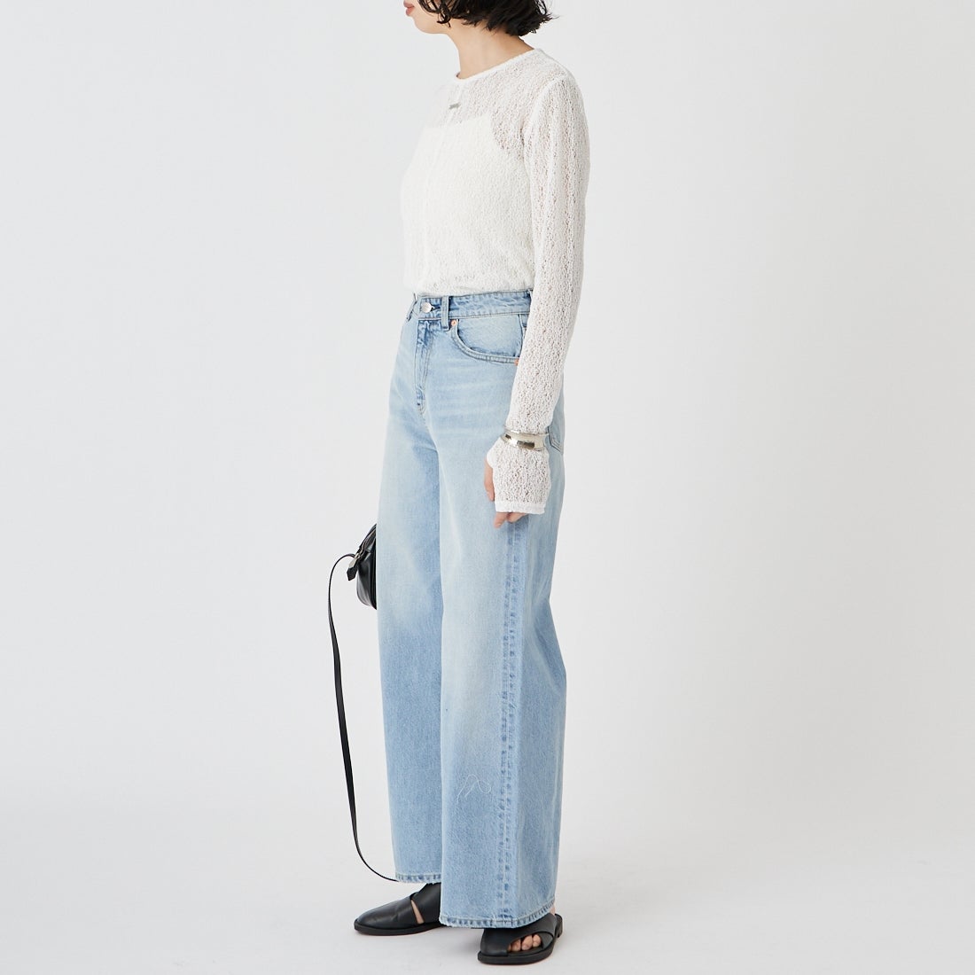 &g'aime [アンジェム] レースカットトップス [988-68100] ﾎﾜｲﾄ &&モデル身長：162cm 着用サイズ：F&&