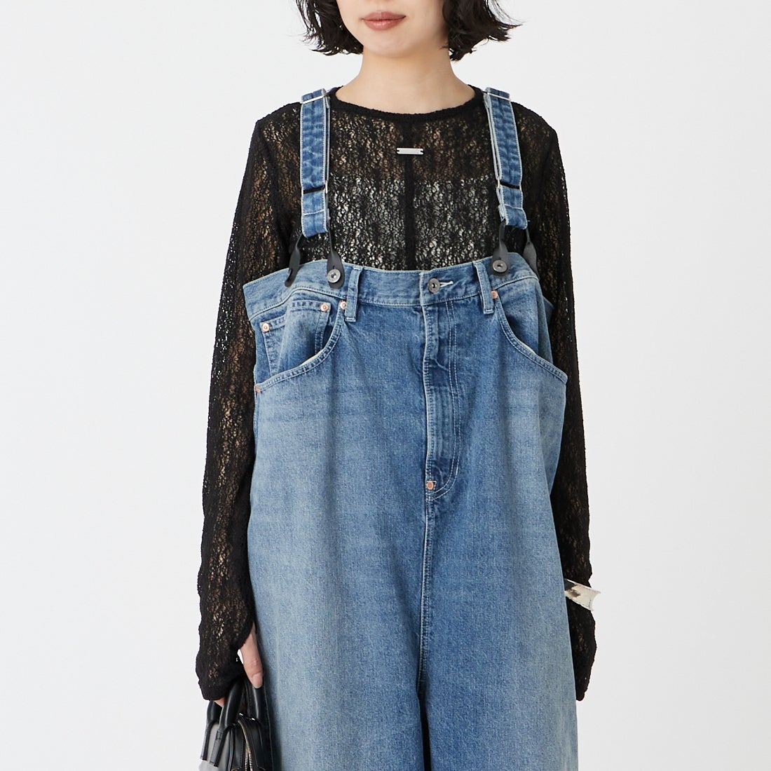 &g'aime [アンジェム] レースカットトップス [988-68100] ﾌﾞﾗｯｸ &&モデル身長：162cm 着用サイズ：F&&