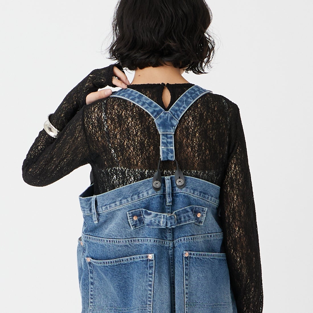 &g'aime [アンジェム] レースカットトップス [988-68100] ﾌﾞﾗｯｸ &&モデル身長：162cm 着用サイズ：F&&