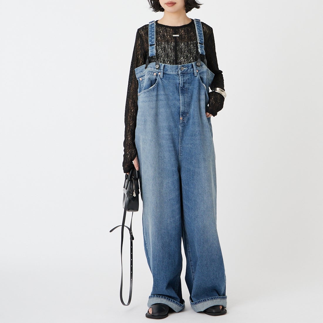 &g'aime [アンジェム] レースカットトップス [988-68100] ﾌﾞﾗｯｸ &&モデル身長：162cm 着用サイズ：F&&