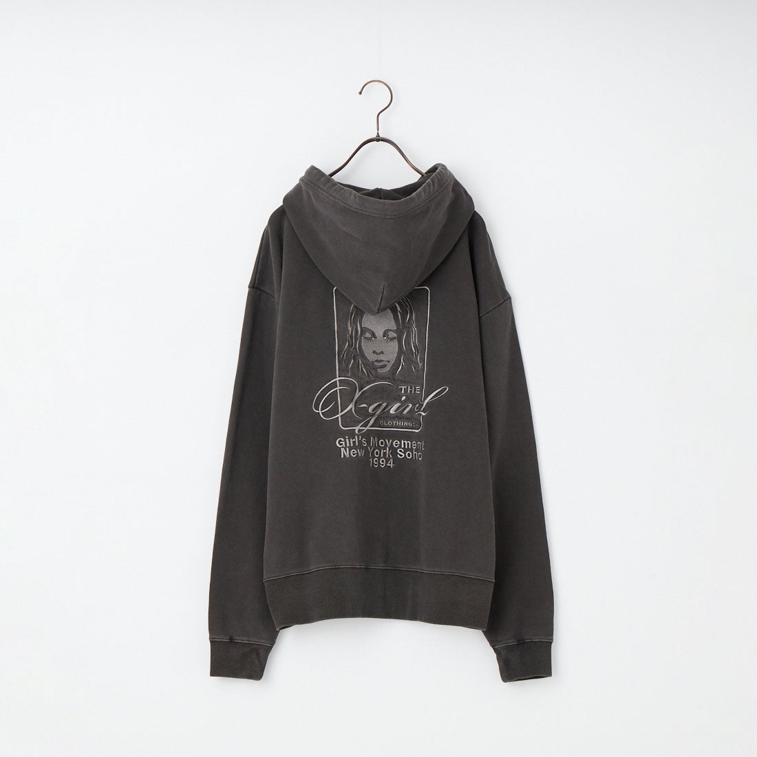 X-girl [エックスガール] ピグメントダイ フェイス&ロゴスクエアパッチ ジップアップフーディ [105261012014] BLACK