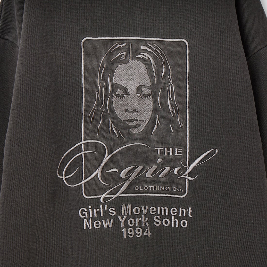 X-girl [エックスガール] ピグメントダイ フェイス&ロゴスクエアパッチ ジップアップフーディ [105261012014] BLACK