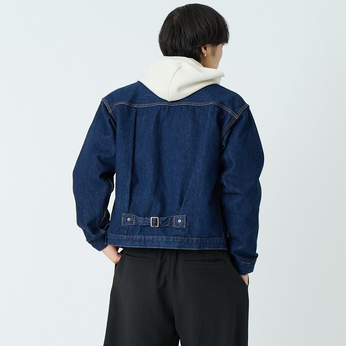 CIOTA [シオタ] シングルポケットデニムジャケット [JKLM-301-NIW] NAVY &&モデル身長：179cm 着用サイズ：42&&