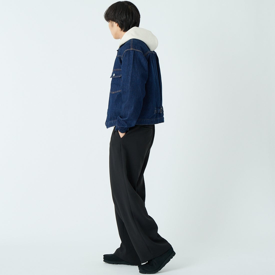 CIOTA [シオタ] シングルポケットデニムジャケット [JKLM-301-NIW] NAVY &&モデル身長：179cm 着用サイズ：42&&