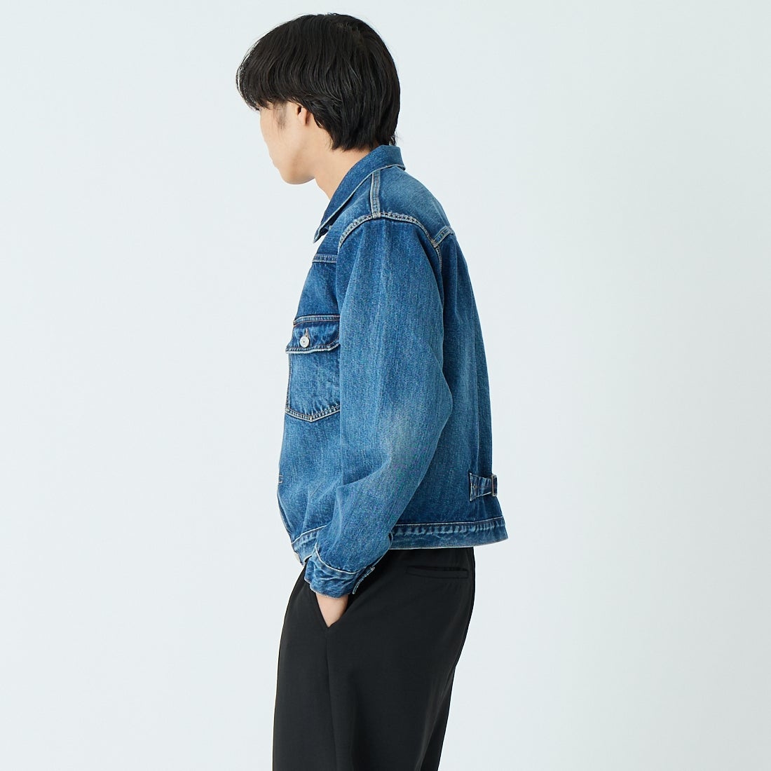 CIOTA [シオタ] シングルポケットデニムジャケット [JKLM-301-NIMDBL-D] MID DK.BLU &&モデル身長：179cm 着用サイズ：42&&
