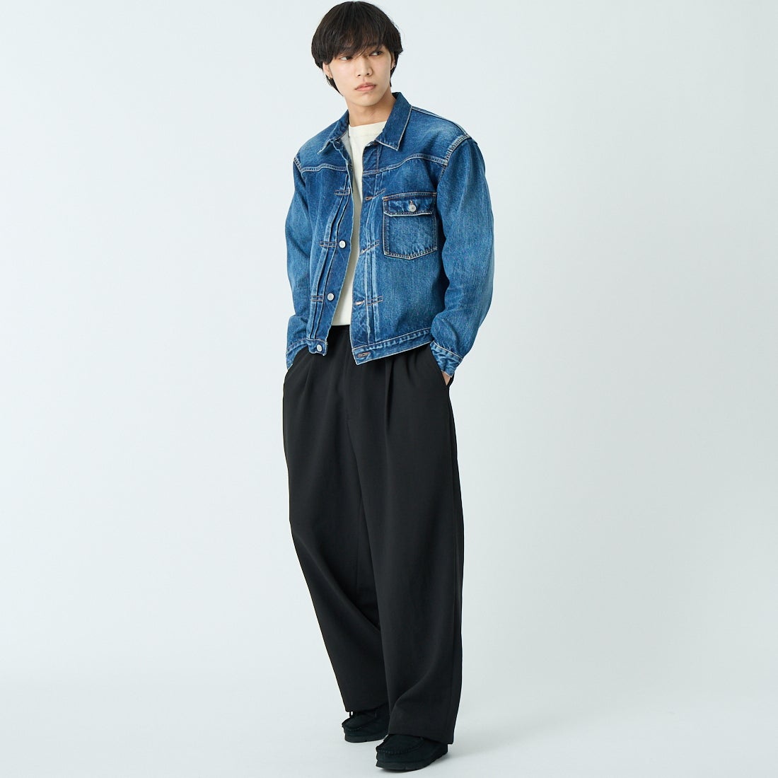 CIOTA [シオタ] シングルポケットデニムジャケット [JKLM-301-NIMDBL-D] MID DK.BLU &&モデル身長：179cm 着用サイズ：42&&