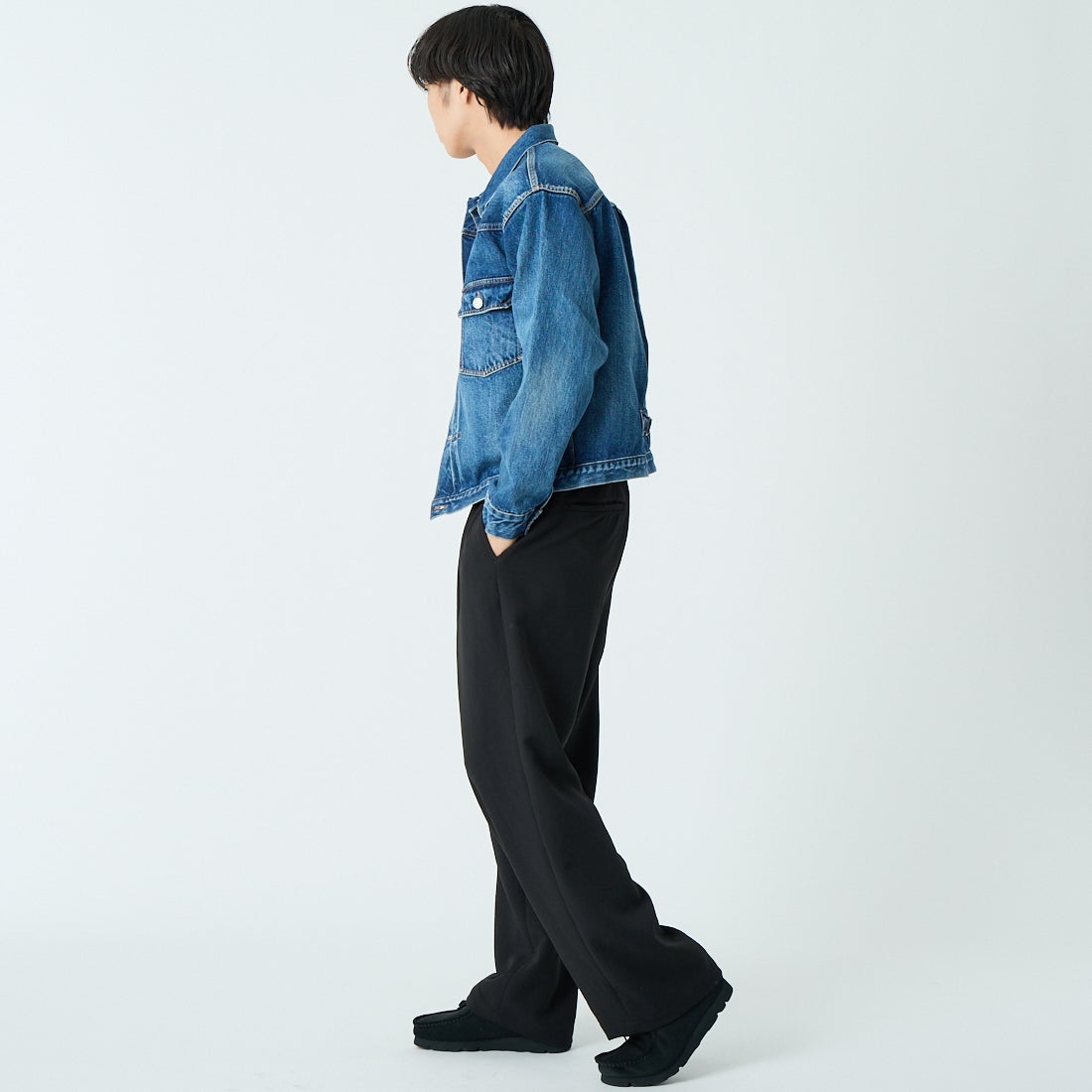 CIOTA [シオタ] シングルポケットデニムジャケット [JKLM-301-NIMDBL-D] MID DK.BLU &&モデル身長：179cm 着用サイズ：42&&
