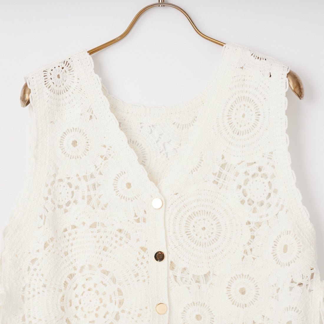 TORRAZZO DONNA [トラッゾドンナ] サイドリボンクロシェ編みベスト [6265-563] 05 WHITE
