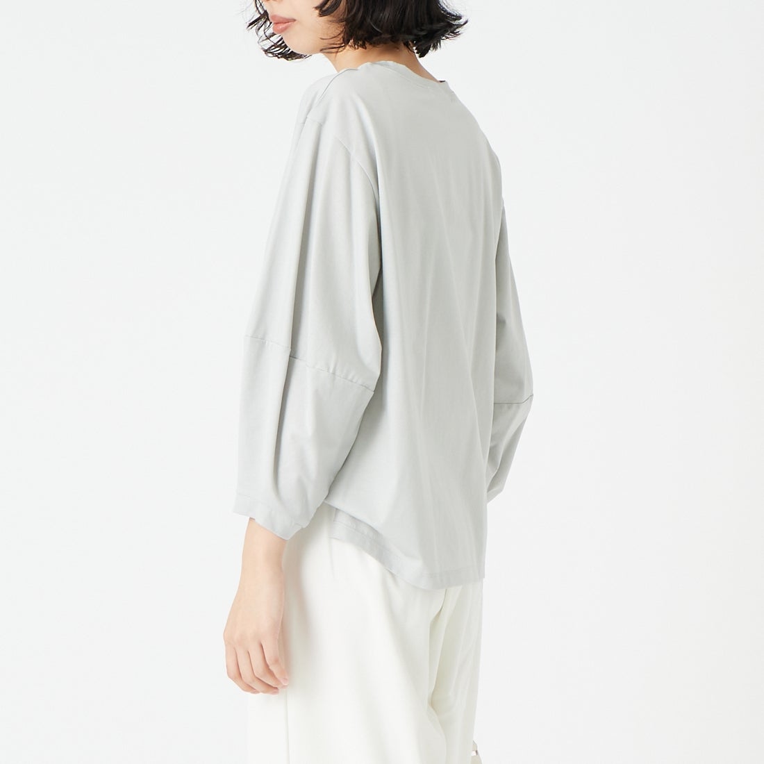 Jf Ready Made [ジェイエフレディメイド] ランタンスリーブシルケットTシャツ [3211105] 810 ﾗｲﾄｸﾞﾚ &&モデル身長：162cm 着用サイズ：F&&