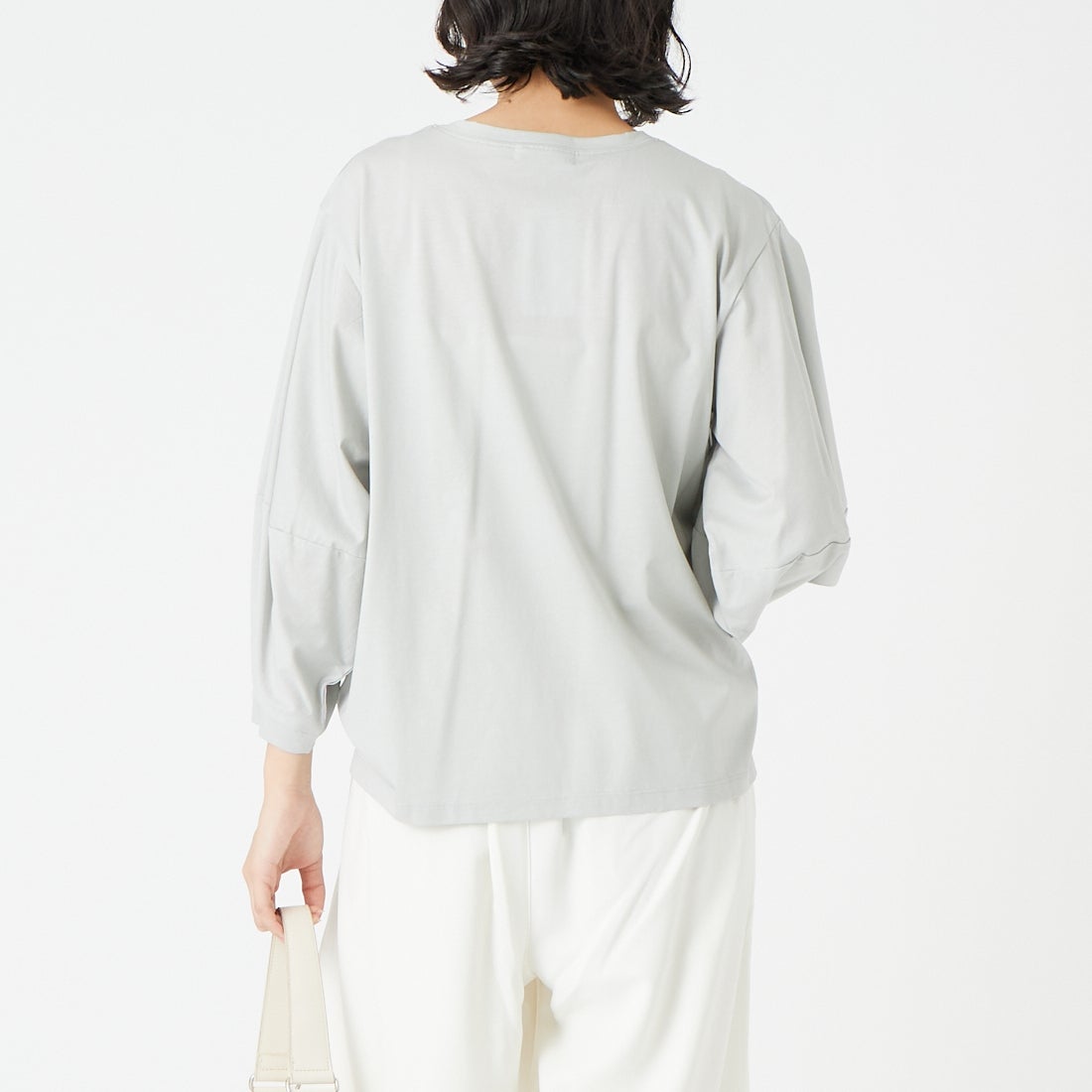 Jf Ready Made [ジェイエフレディメイド] ランタンスリーブシルケットTシャツ [3211105] 810 ﾗｲﾄｸﾞﾚ &&モデル身長：162cm 着用サイズ：F&&