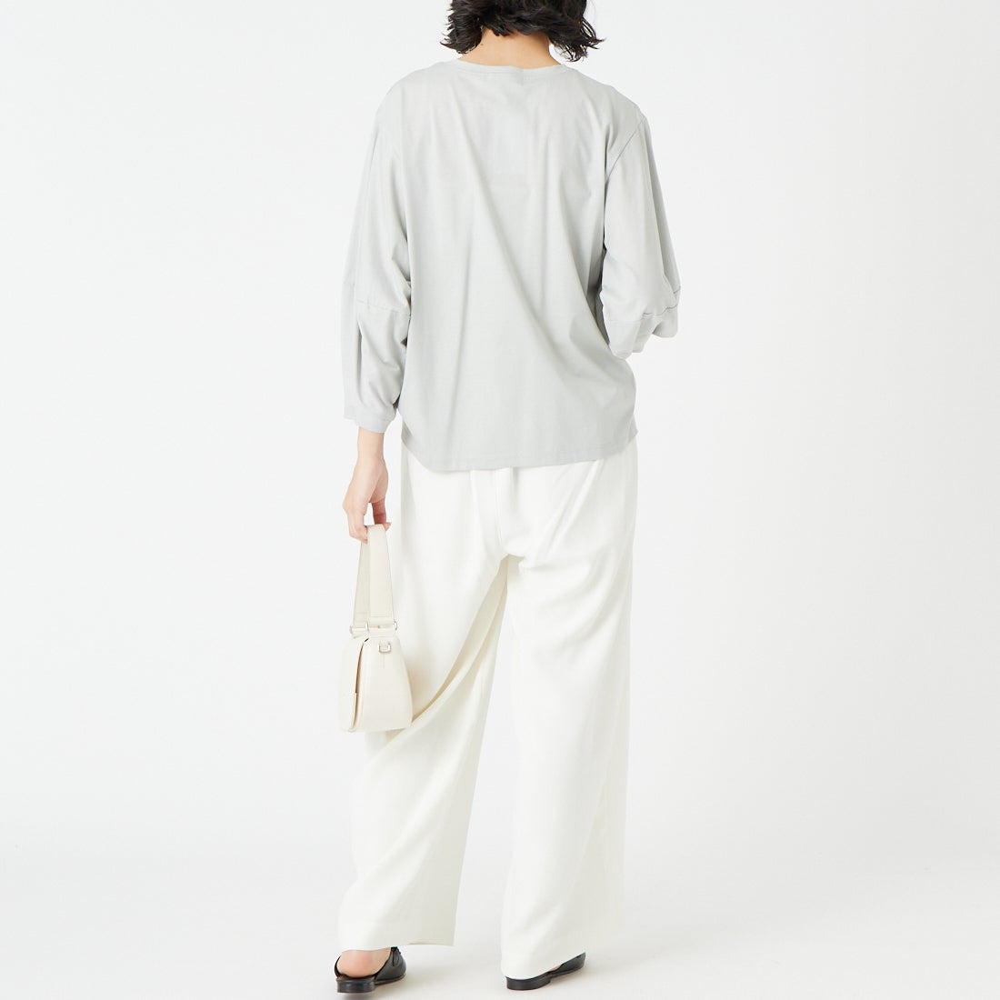 Jf Ready Made [ジェイエフレディメイド] ランタンスリーブシルケットTシャツ [3211105] 810 ﾗｲﾄｸﾞﾚ &&モデル身長：162cm 着用サイズ：F&&