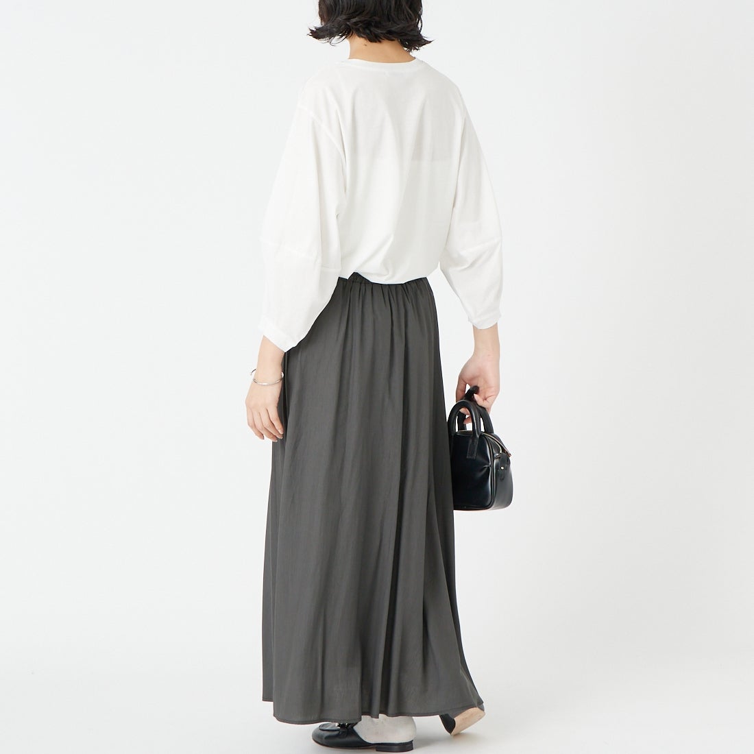 Jf Ready Made [ジェイエフレディメイド] ランタンスリーブシルケットTシャツ [3211105] 104 ｵﾌｼﾛ &&モデル身長：162cm 着用サイズ：F&&