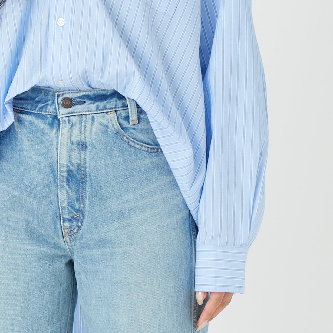 THE SHINZONE [ザ シンゾーン] パリジェンヌ デニムパンツ TYPE-2 [26SMSPA09] 83 BLUE &&モデル身長：162cm 着用サイズ：34&&