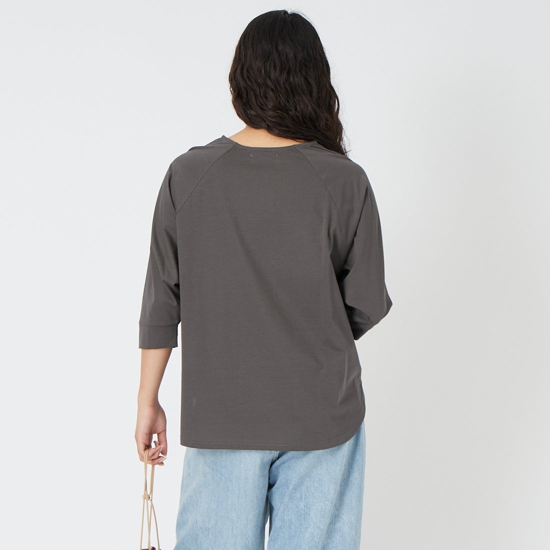 Jf Ready Made [ジェイエフレディメイド] シルケット天竺ラグラン7分袖Tシャツ [3211106] 802 ﾁｬｺｰﾙ &&モデル身長：162cm 着用サイズ：F&&