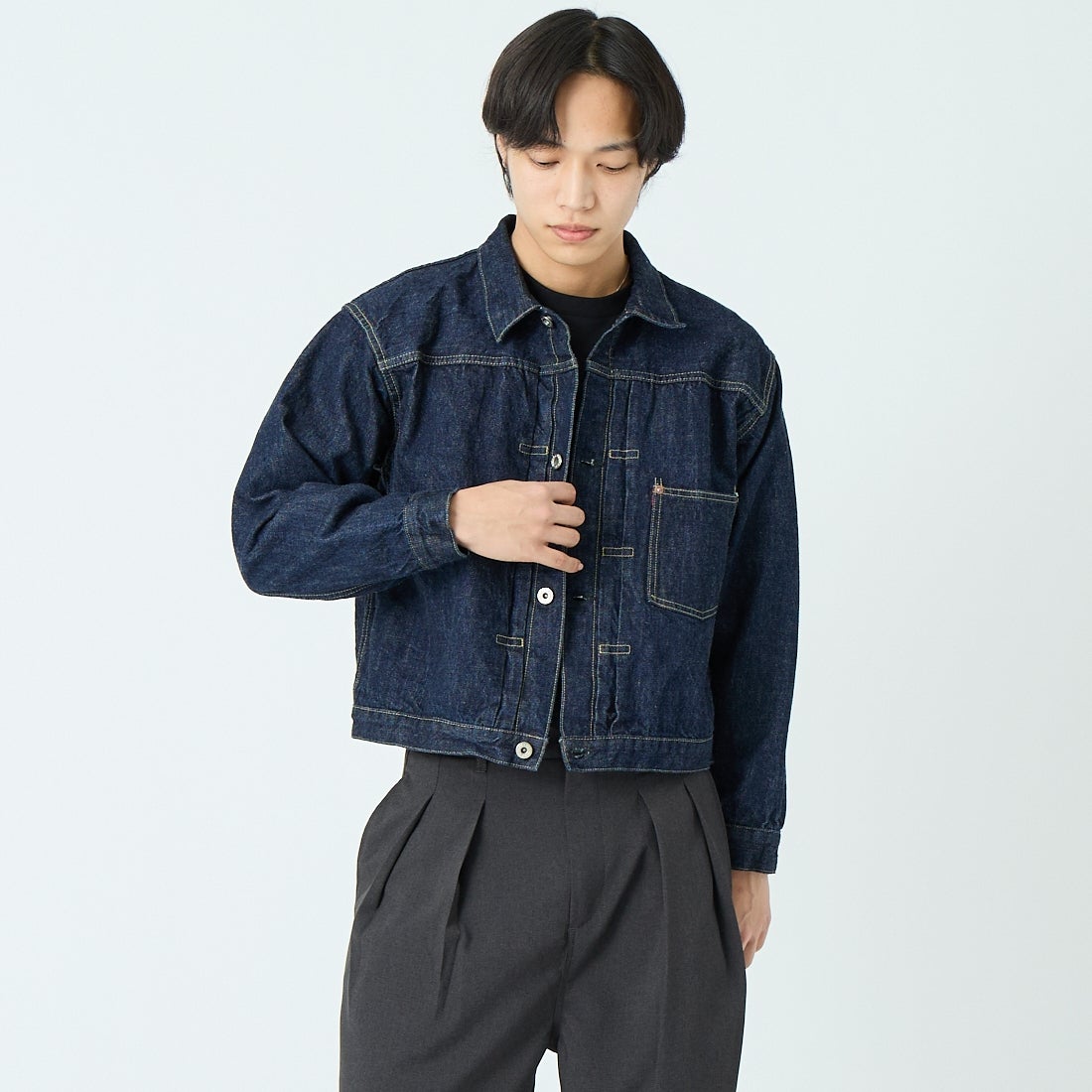 REMI RELIEF [レミレリーフ] 12oz 大戦モデルジャケット [RN1017SDQ] ONE WASH &&モデル身長：179cm 着用サイズ：M&&
