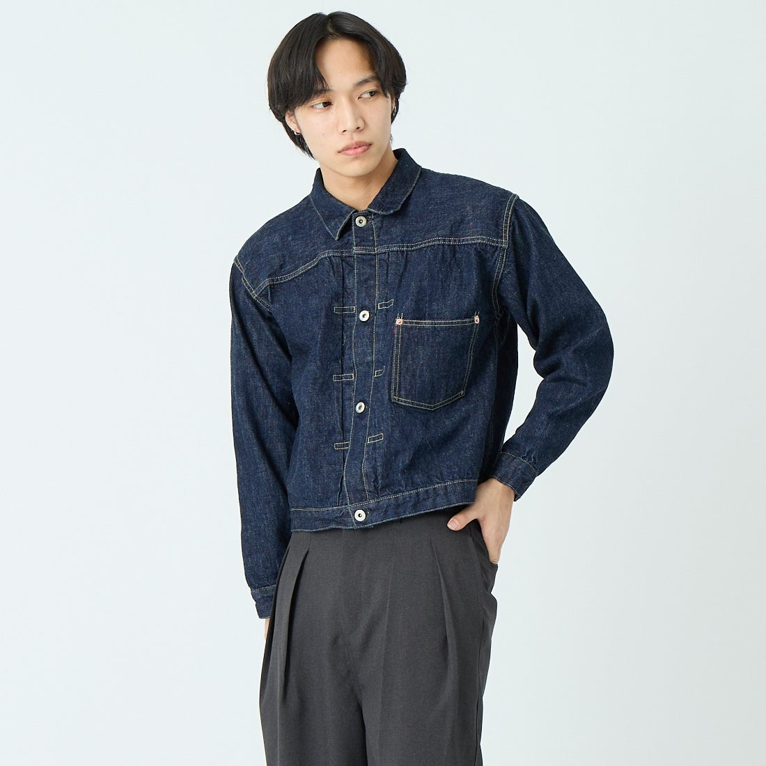 REMI RELIEF [レミレリーフ] 12oz 大戦モデルジャケット [RN1017SDQ] ONE WASH &&モデル身長：179cm 着用サイズ：M&&