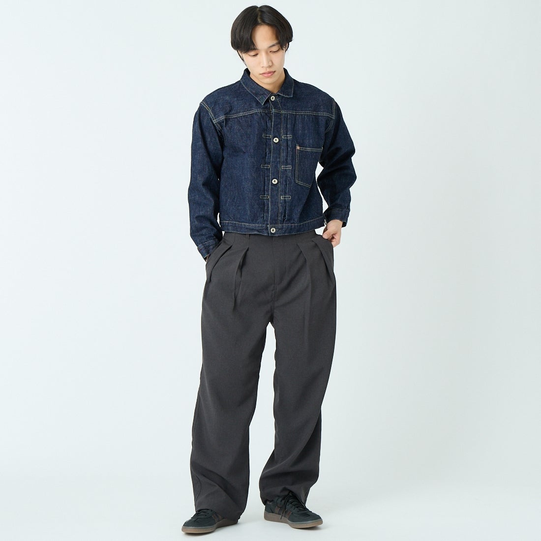 REMI RELIEF [レミレリーフ] 12oz 大戦モデルジャケット [RN1017SDQ] ONE WASH &&モデル身長：179cm 着用サイズ：M&&