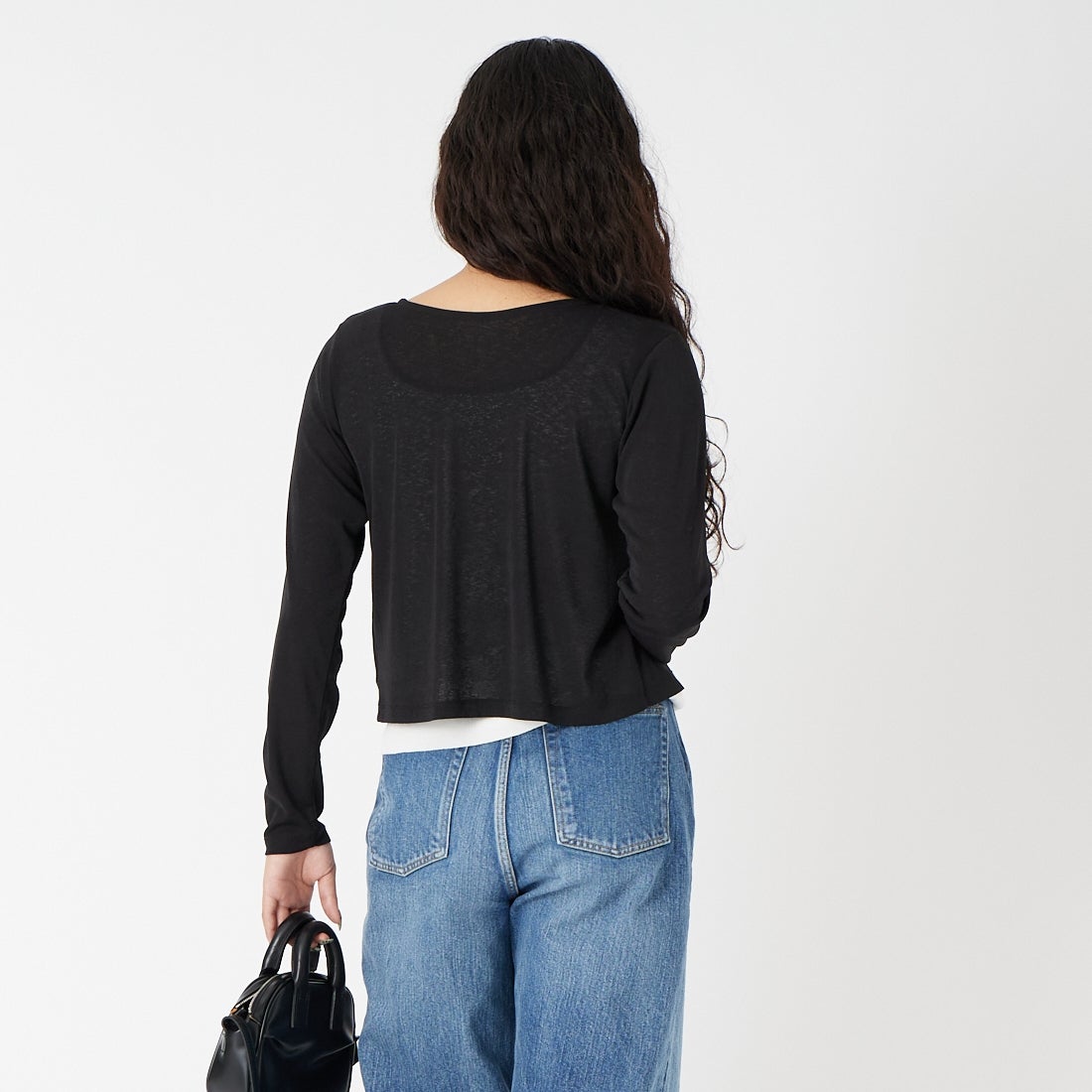 Jf Ready Made [ジェイエフレディメイド] 強撚フライス2WAYカーディガン [3211101] 801 ﾌﾞﾗｯｸ &&モデル身長：162cm 着用サイズ：F&&