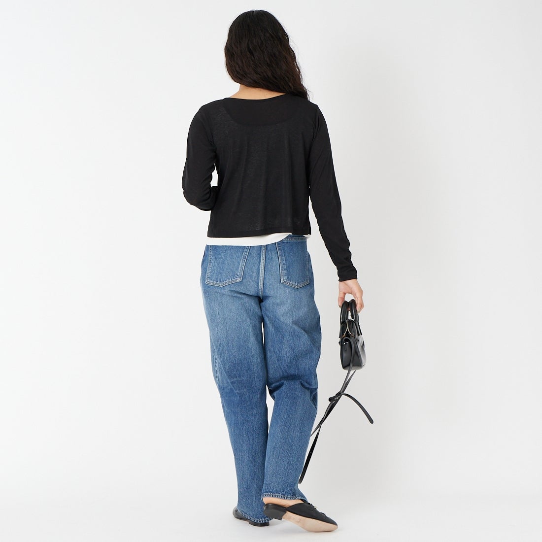 Jf Ready Made [ジェイエフレディメイド] 強撚フライス2WAYカーディガン [3211101] 801 ﾌﾞﾗｯｸ &&モデル身長：162cm 着用サイズ：F&&