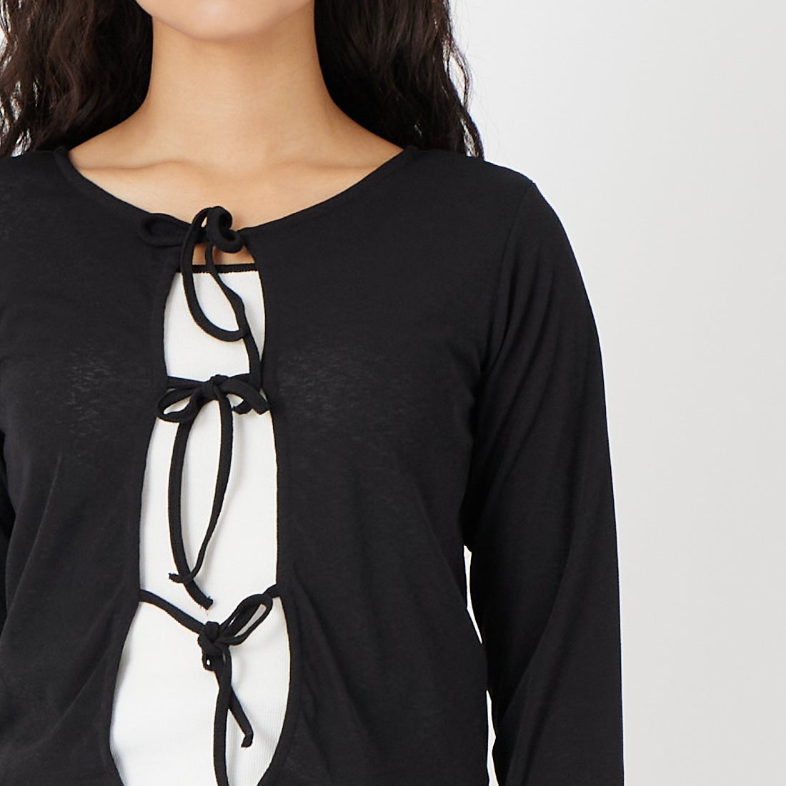 Jf Ready Made [ジェイエフレディメイド] 強撚フライス2WAYカーディガン [3211101] 801 ﾌﾞﾗｯｸ &&モデル身長：162cm 着用サイズ：F&&