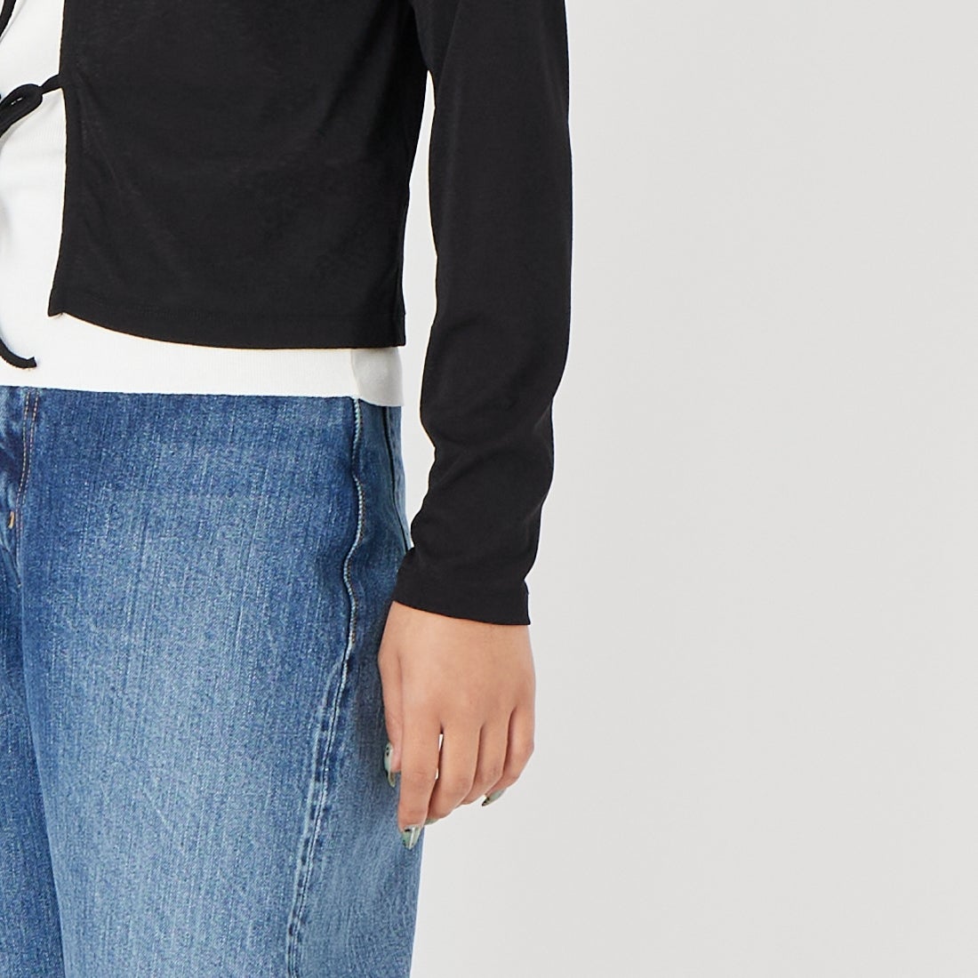 Jf Ready Made [ジェイエフレディメイド] 強撚フライス2WAYカーディガン [3211101] 801 ﾌﾞﾗｯｸ &&モデル身長：162cm 着用サイズ：F&&