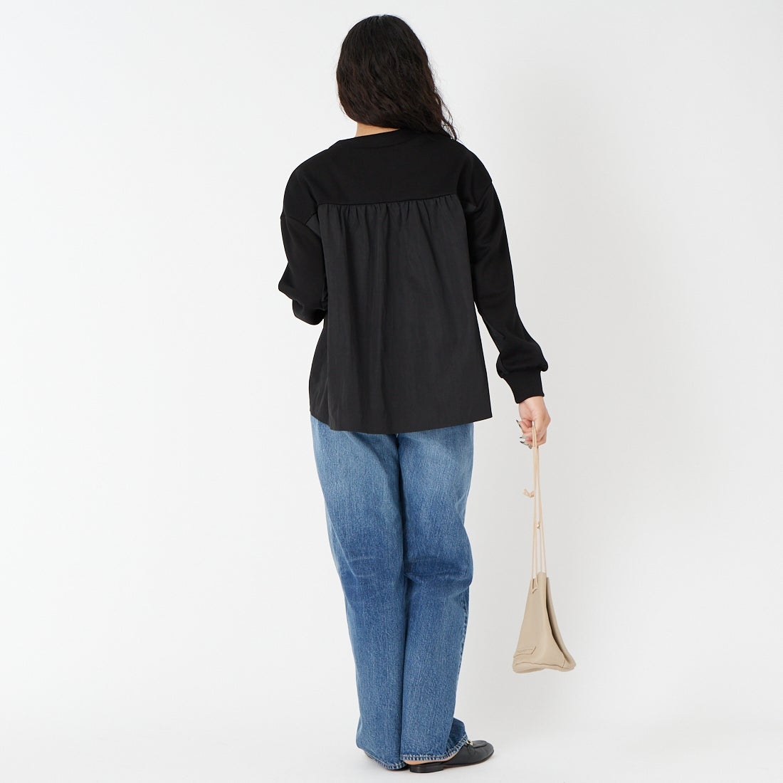 Jf Ready Made [ジェイエフレディメイド] ダンボール切替カーディガン [8560316-02] 03 ﾌﾞﾗｯｸ &&モデル身長：162cm 着用サイズ：F&&