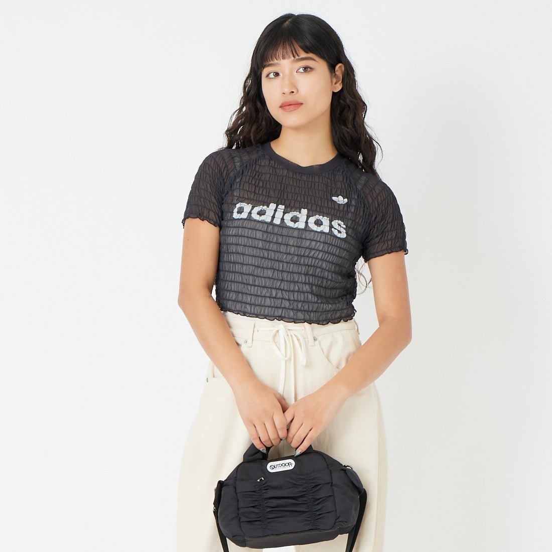 adidas Originals [アディダス オリジナルス] スモックド カリTシャツ [TW526] KD0300 &&モデル身長：162cm 着用サイズ：L&&