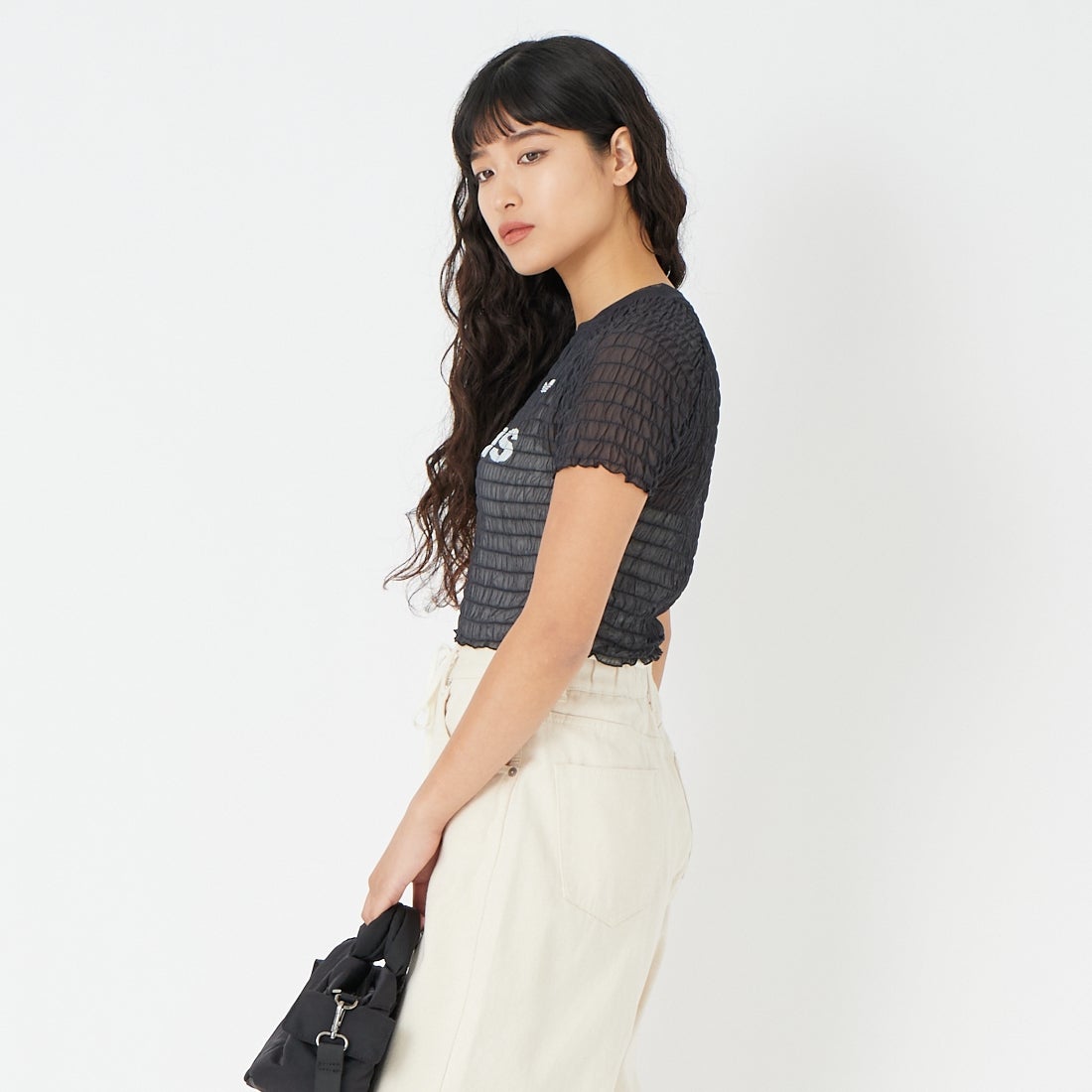 adidas Originals [アディダス オリジナルス] スモックド カリTシャツ [TW526] KD0300 &&モデル身長：162cm 着用サイズ：L&&