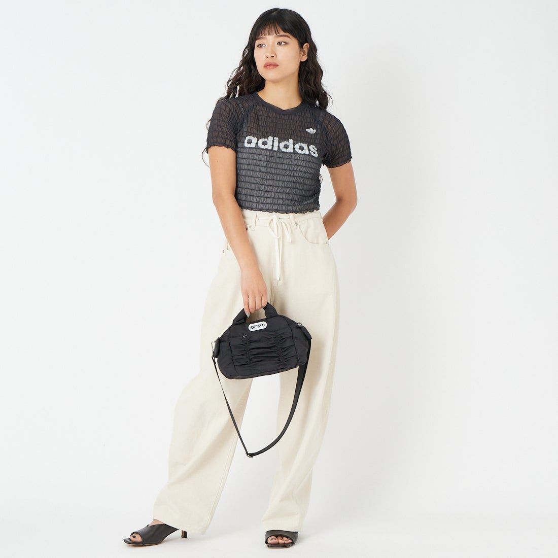 adidas Originals [アディダス オリジナルス] スモックド カリTシャツ [TW526] KD0300 &&モデル身長：162cm 着用サイズ：L&&