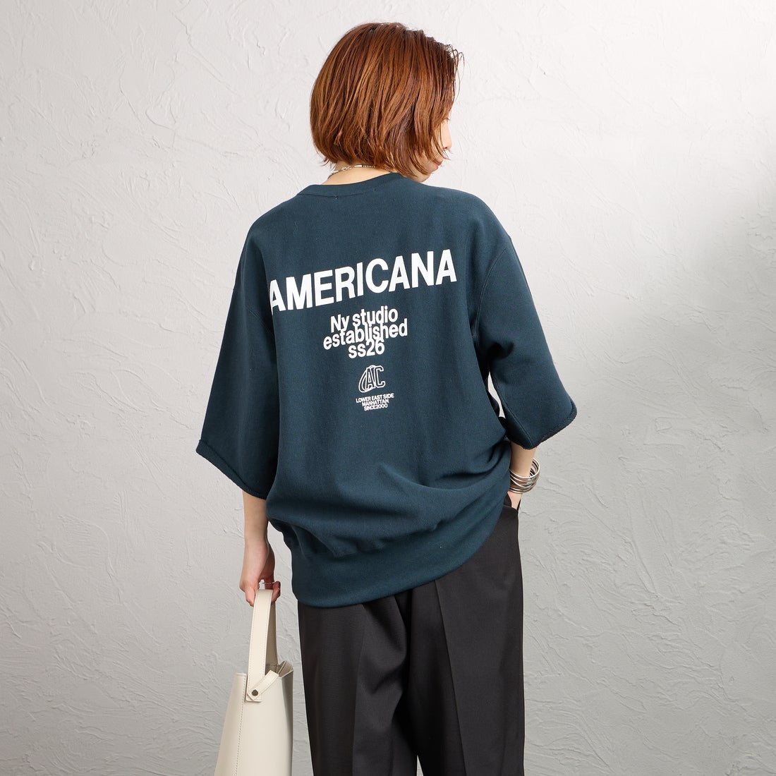 Americana [アメリカーナ] カットオフリバースウィーブスウェット [BRF-802A-2] ｽﾐｸﾛ &&モデル身長：158cm 着用サイズ：ONE SIZE&&