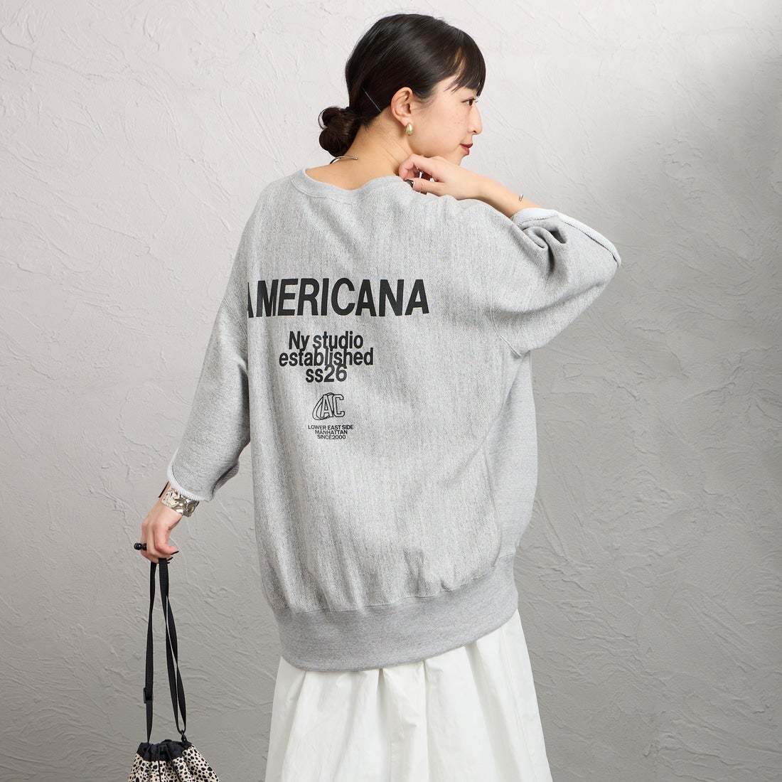 Americana [アメリカーナ] カットオフリバースウィーブスウェット [BRF-802A-2] ﾓｸｸﾞﾚｰ &&モデル身長：150cm 着用サイズ：ONE SIZE&&