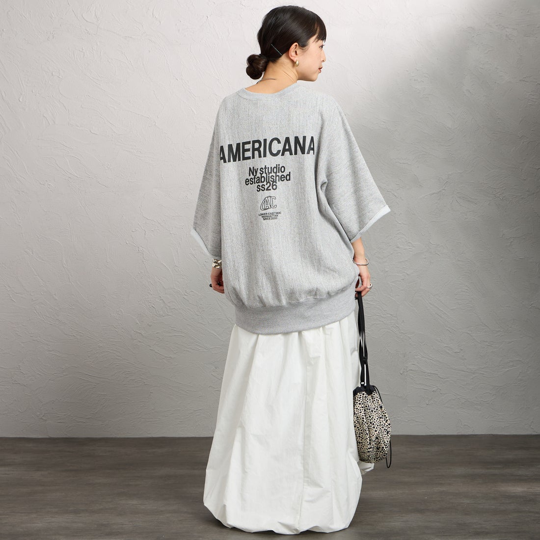 Americana [アメリカーナ] カットオフリバースウィーブスウェット [BRF-802A-2] ﾓｸｸﾞﾚｰ &&モデル身長：150cm 着用サイズ：ONE SIZE&&