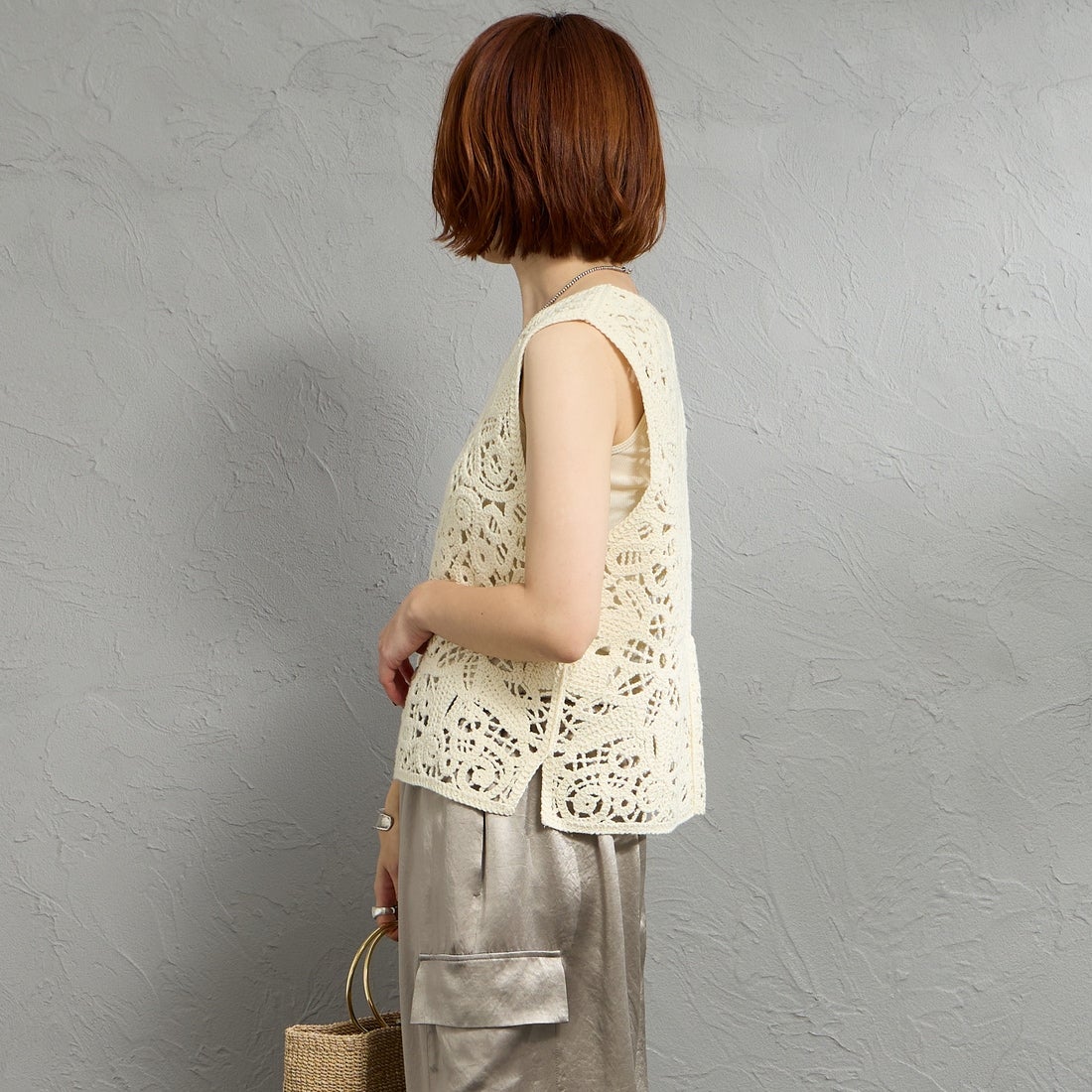 MARMARMAR [マーマーマー] レース編みベスト [2-820011] 12 IVORY &&モデル身長：158cm 着用サイズ：F&&