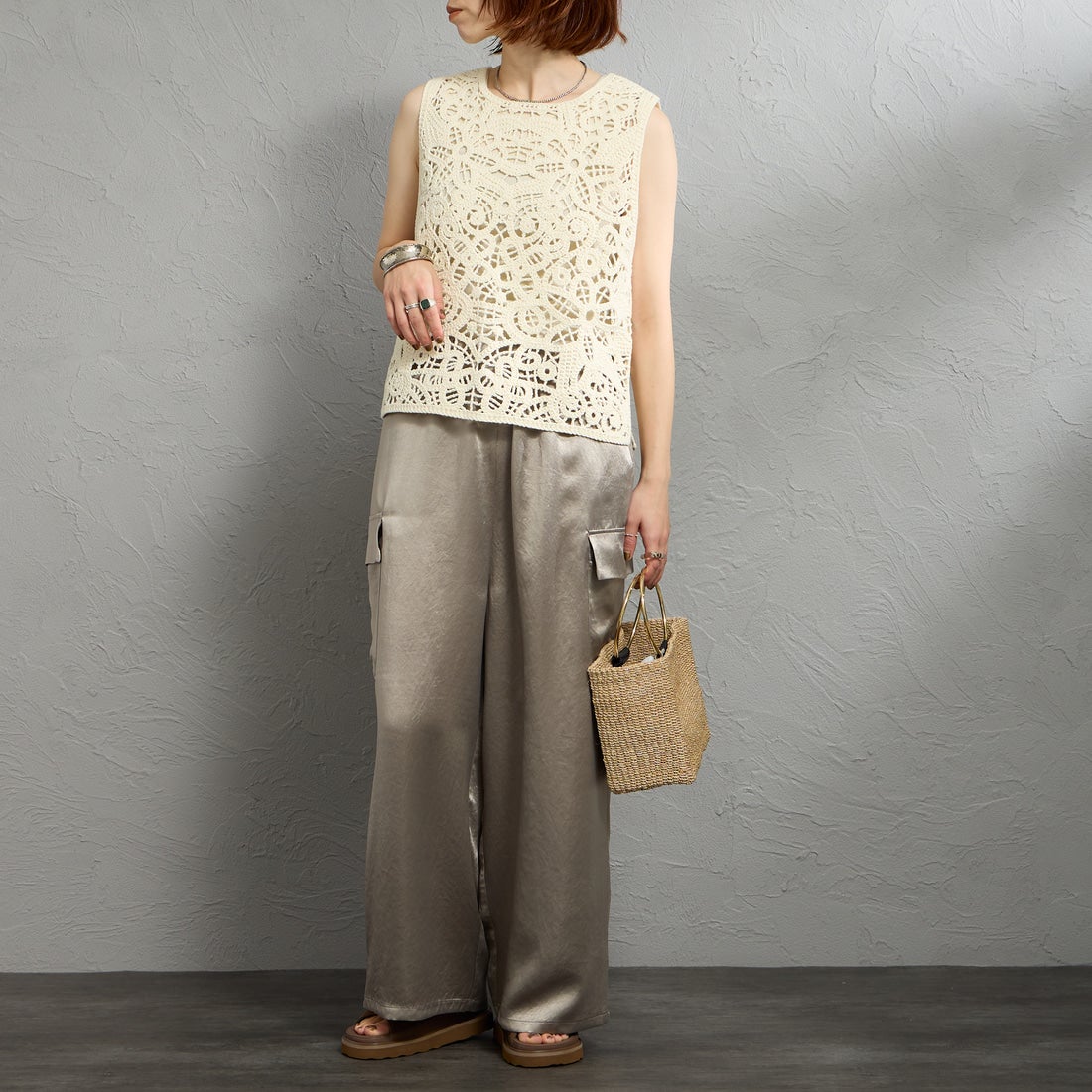 MARMARMAR [マーマーマー] レース編みベスト [2-820011] 12 IVORY &&モデル身長：158cm 着用サイズ：F&&