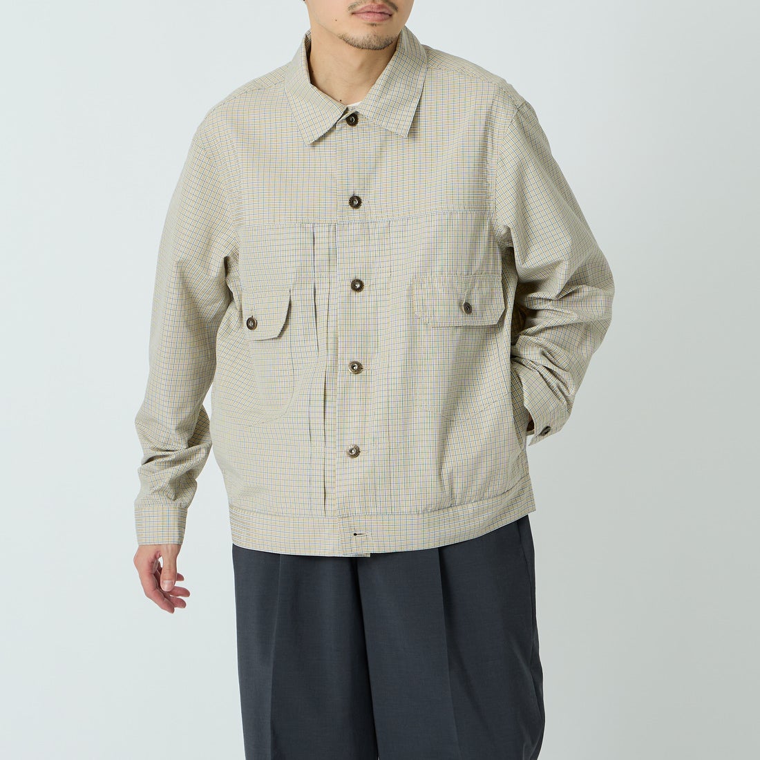 BEIGE CHEC&&モデル身長：168cm 着用サイズ：L&&