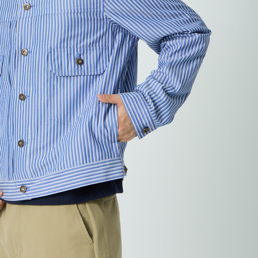 UNIVERSAL OVERALL [ユニバーサルオーバーオール] 別注 シャツトラッカージャケット [U2613401IN-JF] BLUE STRIP