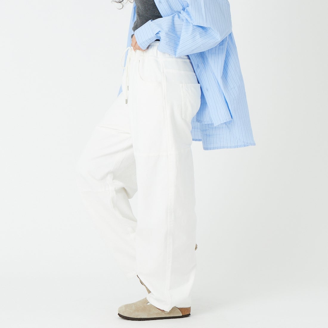 DIGNITE COLLIER [ディニテコリエ] ガーメントダイ切替パンツ [80267032] 031 ｵﾌﾎﾜｲﾄ &&モデル身長：162cm 着用サイズ：F&&