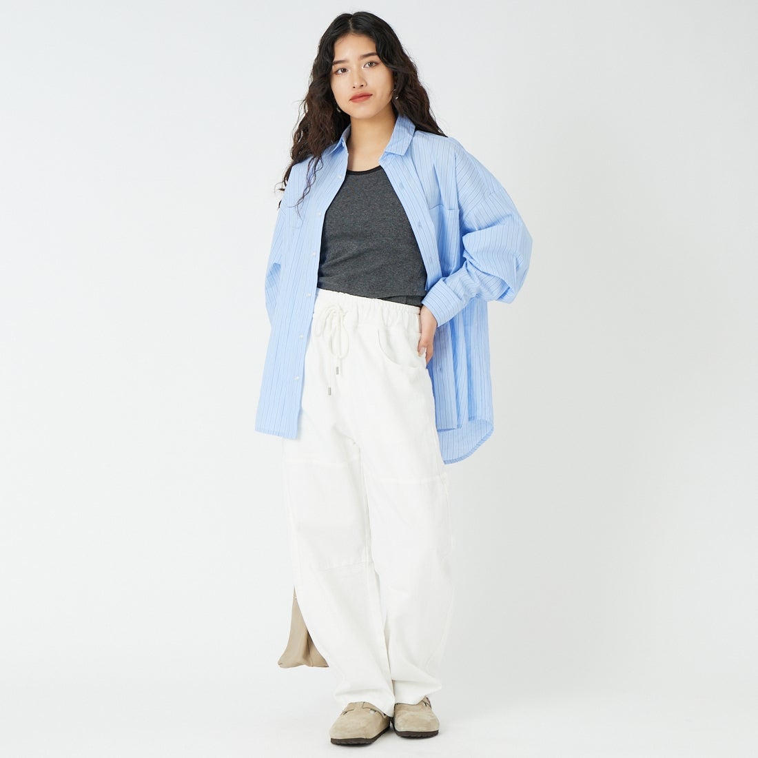 DIGNITE COLLIER [ディニテコリエ] ガーメントダイ切替パンツ [80267032] 031 ｵﾌﾎﾜｲﾄ &&モデル身長：162cm 着用サイズ：F&&