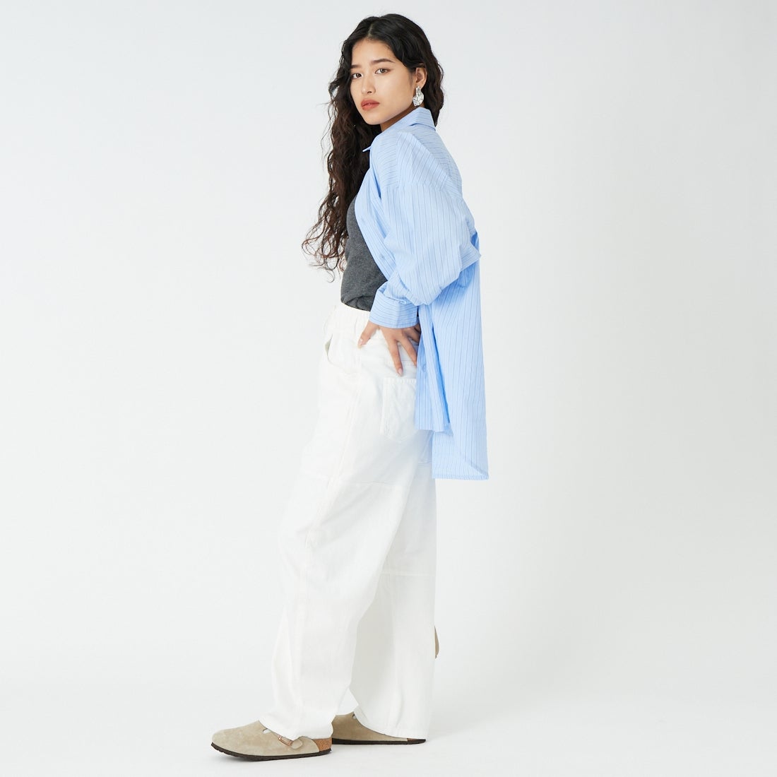 DIGNITE COLLIER [ディニテコリエ] ガーメントダイ切替パンツ [80267032] 031 ｵﾌﾎﾜｲﾄ &&モデル身長：162cm 着用サイズ：F&&