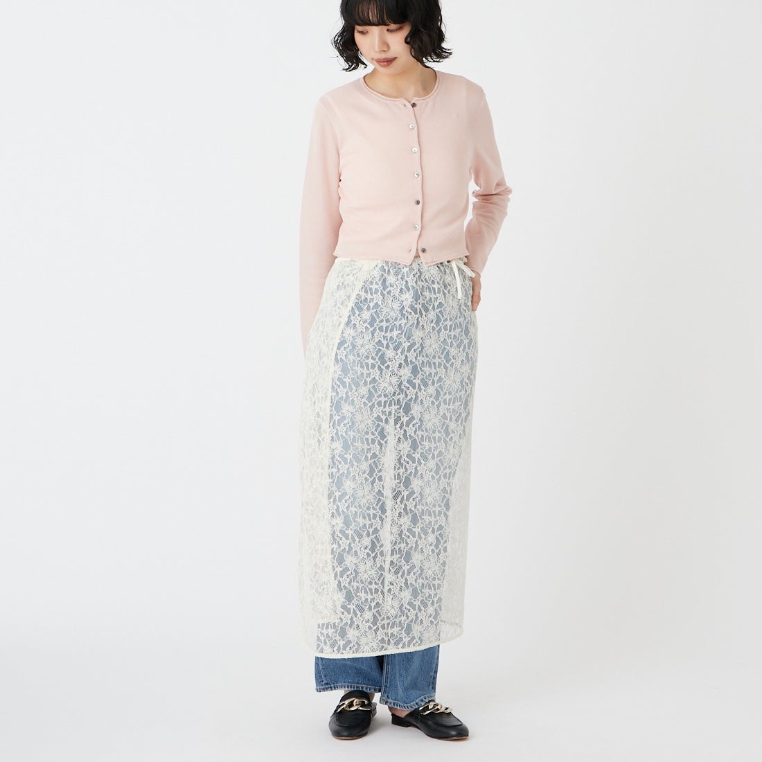 Elisa Novelli [エリサノヴェリ] レースラップスカート [JH-985] WHITE &&モデル身長：162cm 着用サイズ：F&&